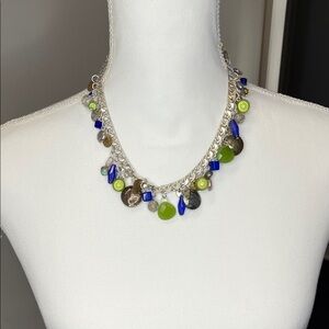 Chico's Silver Necklace with Blue and Green Charms
